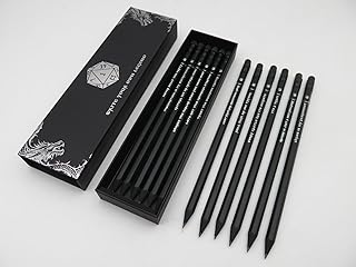 DND Dice Pencils with Quotes - Set of 12 Silver Foil Stamped with D&D D6 Dice Numbers Accessories-Dungeons and Dragons Starter Set Gift DM&RPG players-Hexagon 2HB Tabletop Gaming Pencil with Eraser