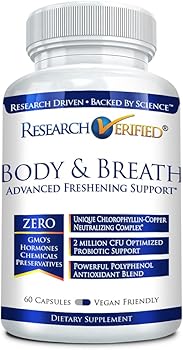 Research Verified Body & Breath Natural Deodorant & Freshener - Bad Breath & Body Odor Supplement - 60 Capsules (1 Month Supply)