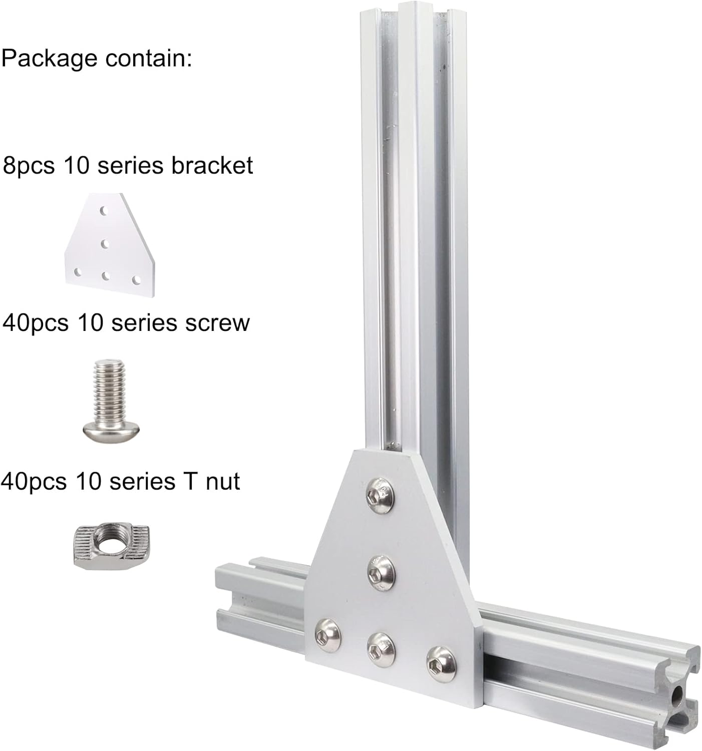 8Sets 10 Series T Connector 1010 Aluminum Extrusion Corner with 8PCS 10 Series Corner Bracket 1 Extruded Aluminum 40PCS Screws 1010 T Nut