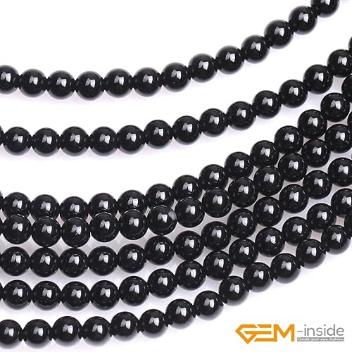 Miniatura 802 de GEM-Inside - Cuentas sueltas de piedra de lava negra natural de 0.315 in para hacer joyas, 15 pulgadas Cordierita de grado A