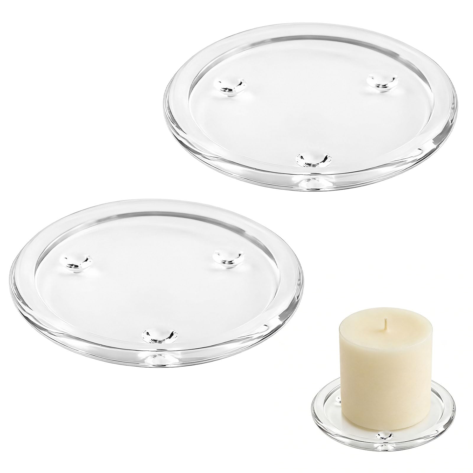 2 PCS 4 Inches/10cm Round Glass Candle Holders,Clear Glass Candle Plates,Home Candle Tray for Table Centerpieces for Wedding Parties Home Party Decoration,Candle Plates and Trays,Round Candle Plates