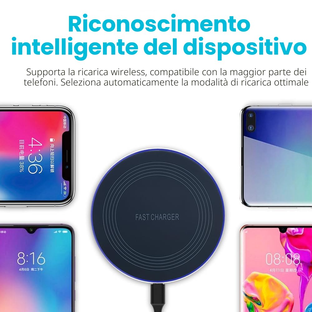 Caricatore Wireless Charger, 20W Max Caricatore Senza Fili Portatile Rapida Caricabatterie Wireless per Apple iPhone 16/15/14/13/12/11/SE/X/8, Caricatore per Samsung Galaxy S23 S22 S21, Pixel, Huawei