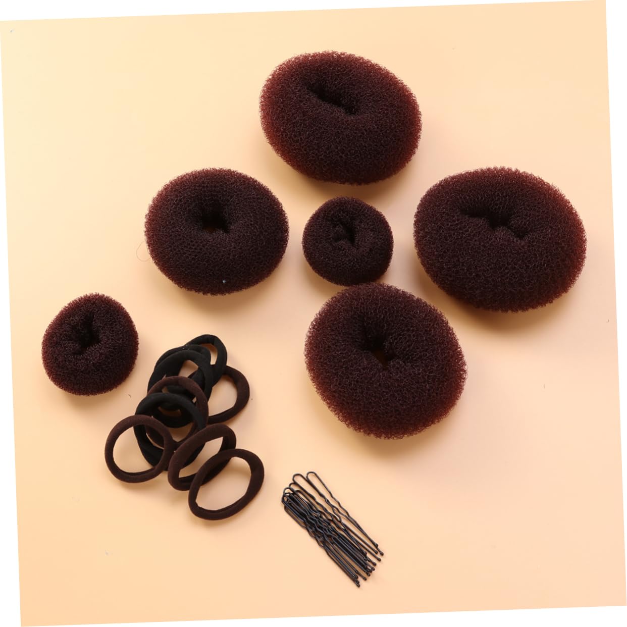 FOMIYES DIY Hair Donut Bun Maker Set 6pcs Sponge Bun Makers 5 Hair Rings 20 U-shaped Clips for Styling for Women