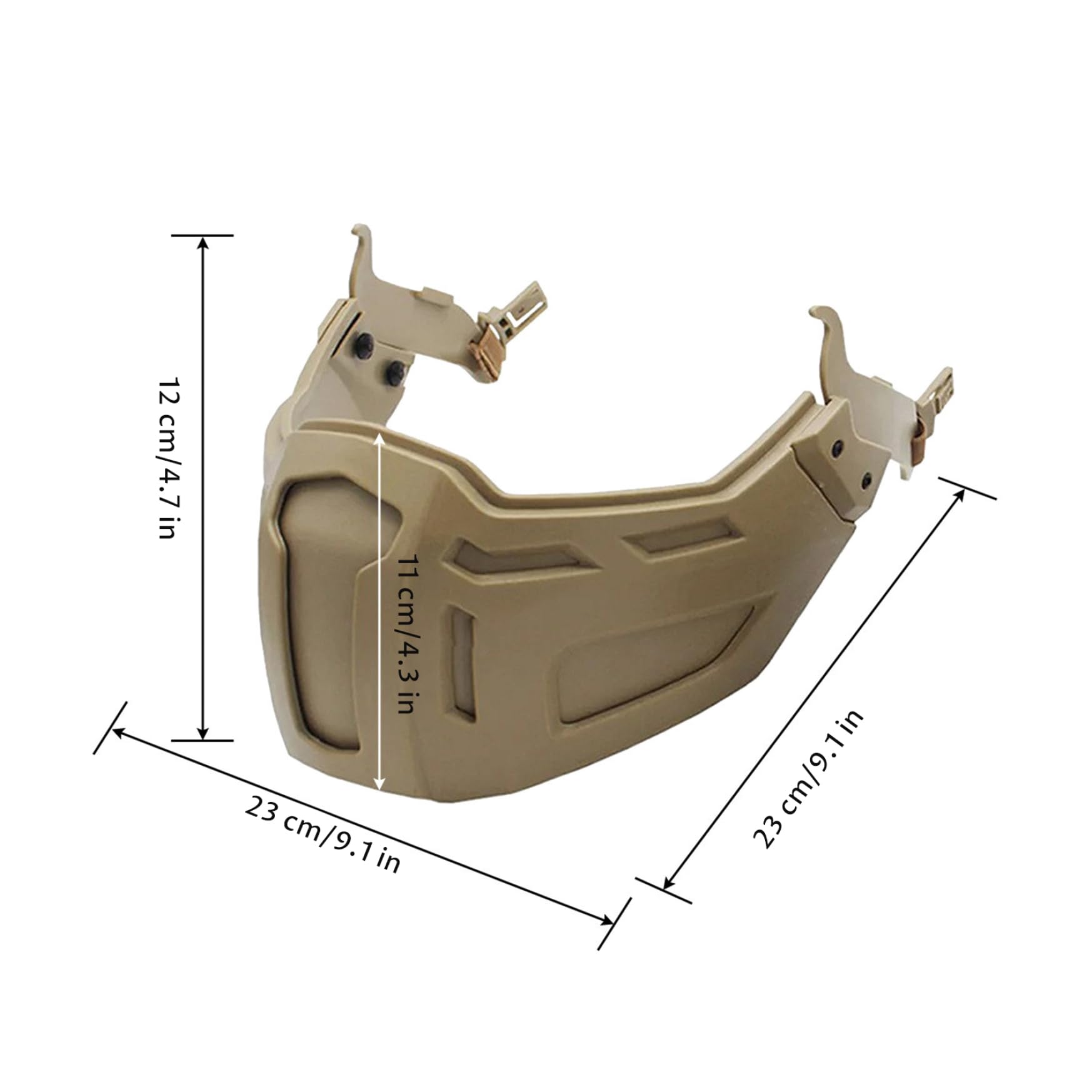 Protection du Visage Airsoft, Masque intégral Airsoft, Demi-Bouclier Compatible avec Casque avec Zone de Protection de 11 cm pour Les activités Plein air (Argile)