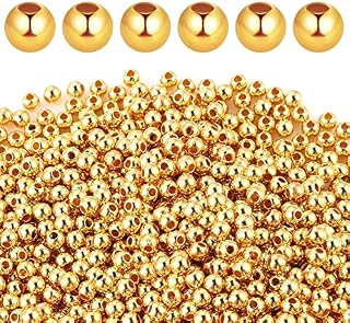 Grevosea 2000 Pieces Gold Beads, 4 mm Smooth Round Beads Gold Spacer Beads Loose Ball Beads Seamless Smooth Loose Beads for Bracelet Necklace Jewelry DIY Crafts Making