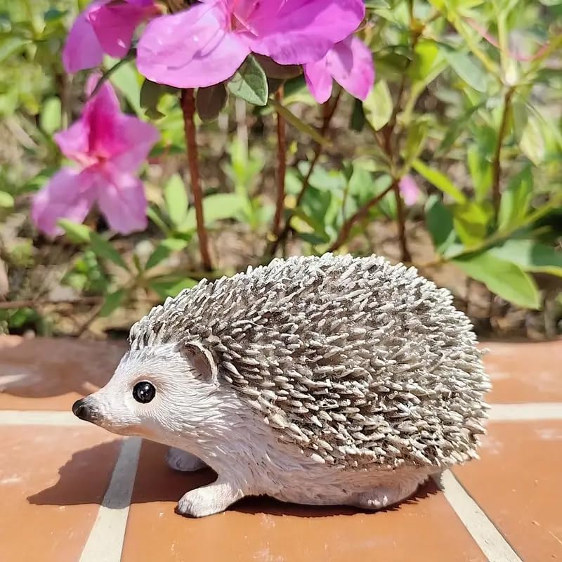 Miniatura 4 de Adorable escultura de estatua de erizo, decoración de jardín de resina, pieza de arte creativa de escritorio interior, regalo con temática natural