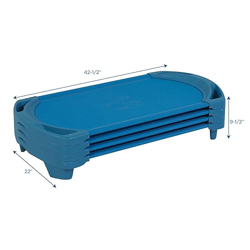 Vista 9 de Children's Factory SpaceLine - Juego de 4 catres para siesta para niños, guardería y preescolar, tamaño pequeño, color azul Wedgewood