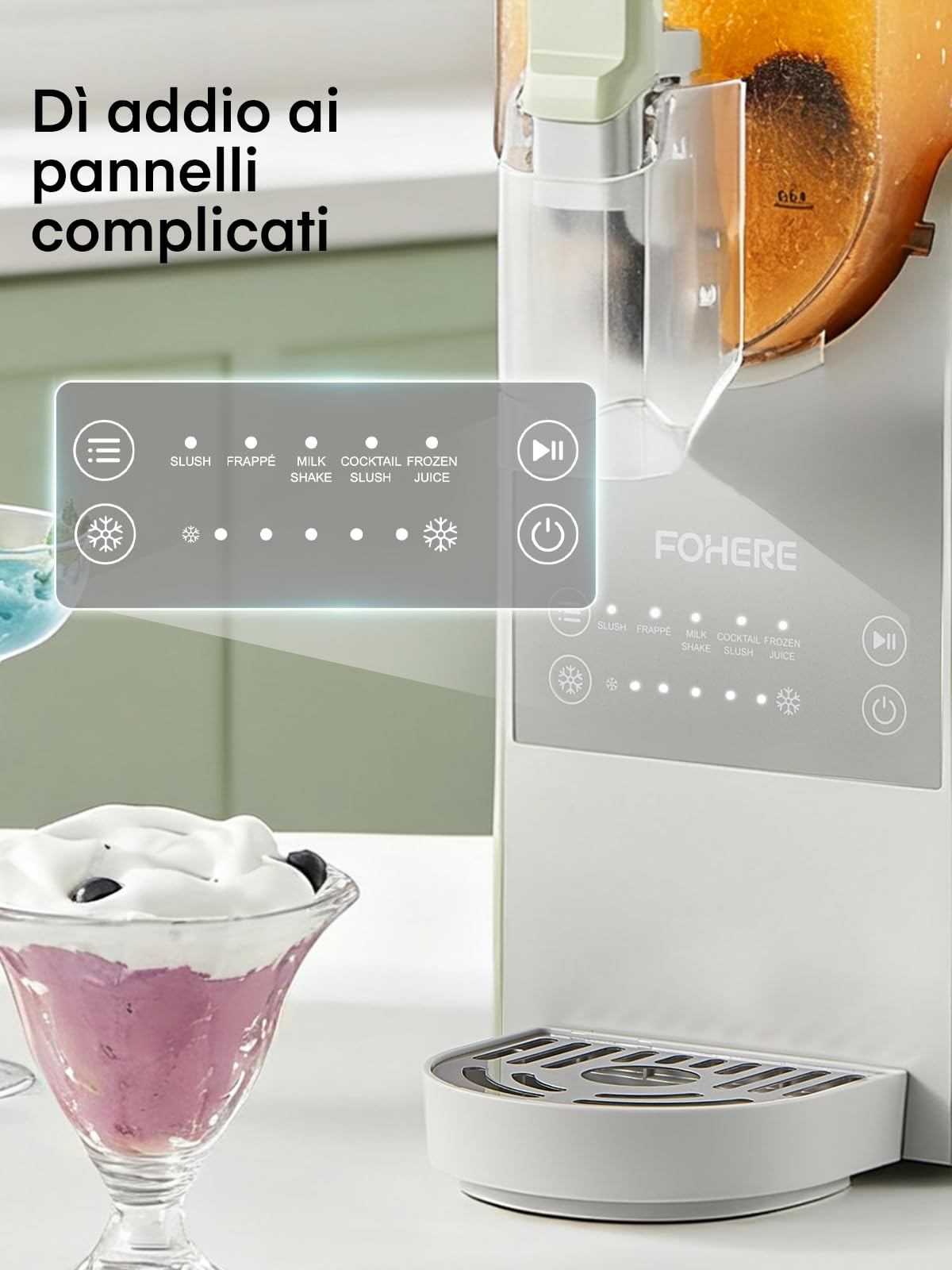 FOHERE Macchina per Granita, 5 programmi preimpostati, macchina per granite domestiche da 2,6 litri con autopulizia, per Granite, Cocktail, Frappé, Milkshake e Succhi, Senza Bisogno di Ghiaccio