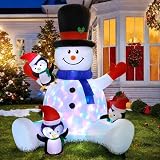 7FT Christmas Inflatable Snowman with 3 Penguins, Blow up Outdoor Decorations with Built-in LED Lights for Xmas Party, Yard, Lawn Decor