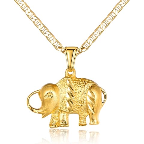Barzel 18K Gold Plated Elephant Necklace with Flat Marina Chain – Made in Brazil