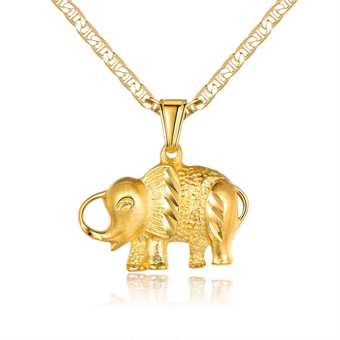 Barzel 18K Gold Plated Elephant Necklace with Flat Marina Chain – Made in Brazil