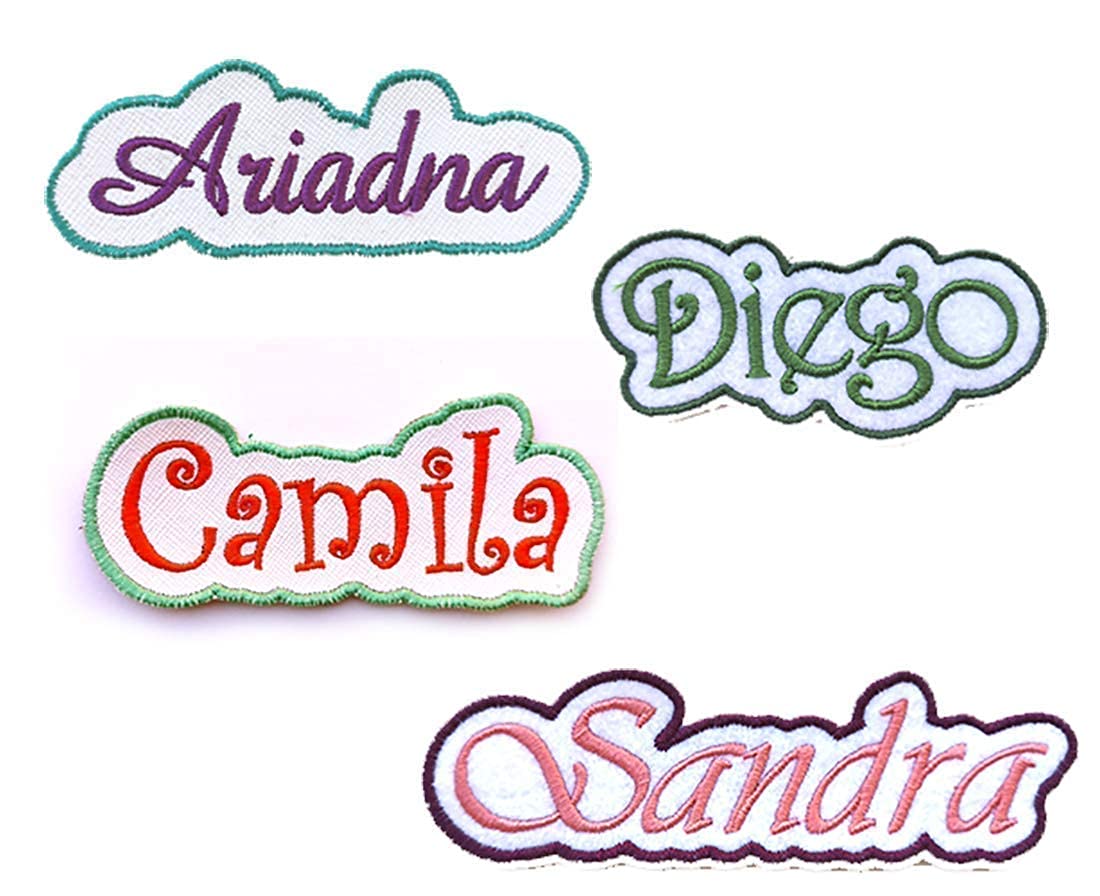 Parche bordado nombre. "Border" totalmente personalizable. Color de la tela, hilo del nombre, hilo del borde, y tamaño. Con o sin lámina termo adhesiva.