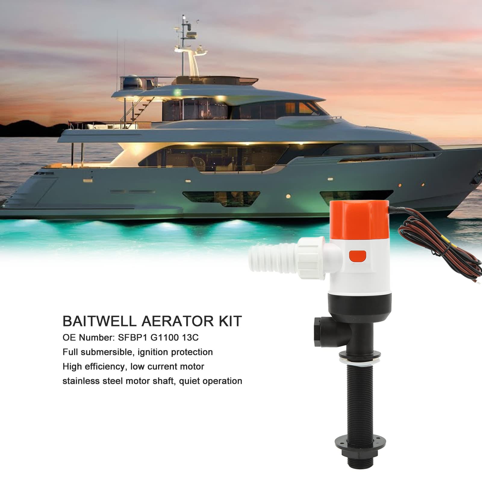 Pompe d'aération de vivier DC 12 V SFBP1 G1100 13 C 1100 GPH Aérateur submersible pour bateau de pêche en eau douce et salée
