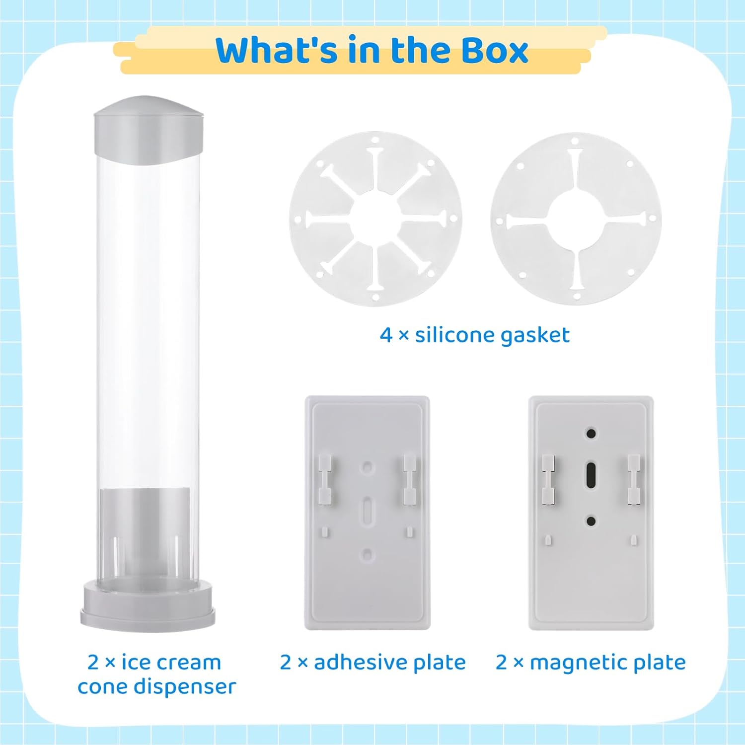 16'' Resturant Ice Cream Cone Dispenser (Commercial), Fit for Most Cone & Waffle Cone on Market, Self Adhesive Wall Mount Cone Holder for Coffee Dounut Store Ice Cream Machine, Easy to Clean (2PCS)