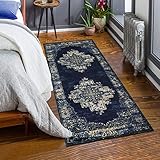 Lanffia Persian Hallway Runner Rug 2x5, Navy Blue Medallion Bedroom Rug Bohemian Kitchen Runner Rug