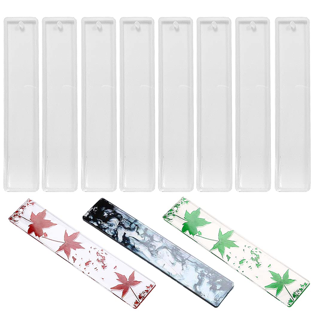 Aabellay 8 moldes rectangulares de silicona para marcapáginas de resina epoxi, molde transparente con agujero para joyería de resina epoxi DIY fans – 5.8 pulgadas