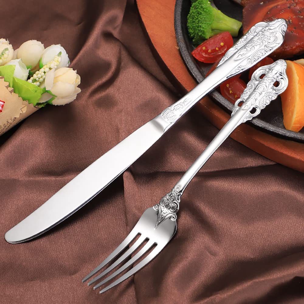 Juego de cubiertos de plata para 4 personas, juego de cubiertos de acero inoxidable KANBUN de 20 piezas, vajilla estilo corte, juego de cubiertos de lujo apto para lavavajillas, para banquetes,