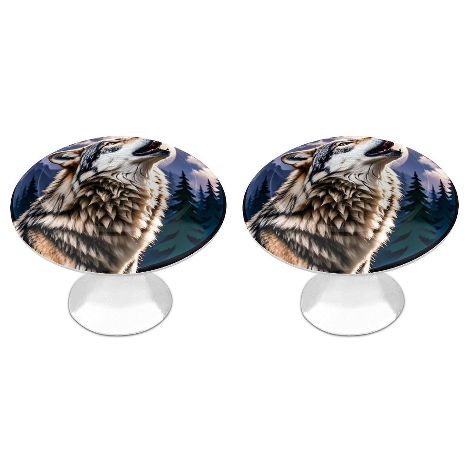 QMNLKH Wolves Cabinet Knobs for Home, Round Drawer Pulls for Kitchen, Personalized Cupboard Handles with Screw, Fashion Dresser Knobs for Office, Drawer Handles, 2 Packs