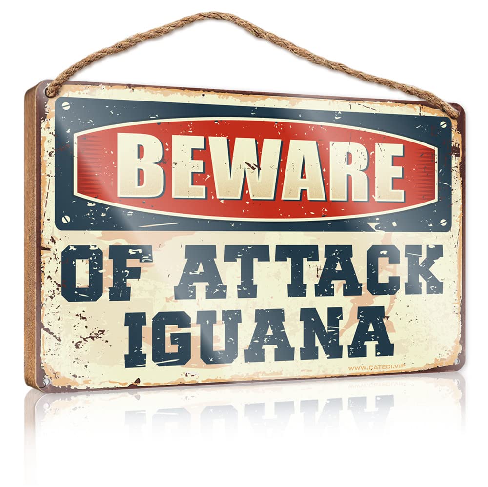 FZFN Kitchen Funny Sign Beware Of Attack Iguana Wooden Sign Wood Signs For Home Decor Kitchen Sign Decor(23X35CM)