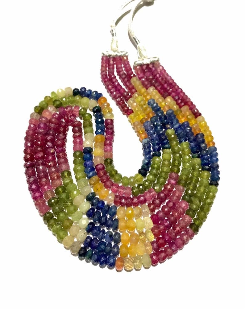 Cuentas redondas de zafiro natural de 5 a 7 mm de largo para hacer joyas, cuentas de piedras preciosas para collar y pulsera