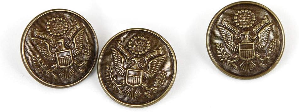 Set of 3 US Military Antique Brass Uniform Buttons, 40 Line, Made in France