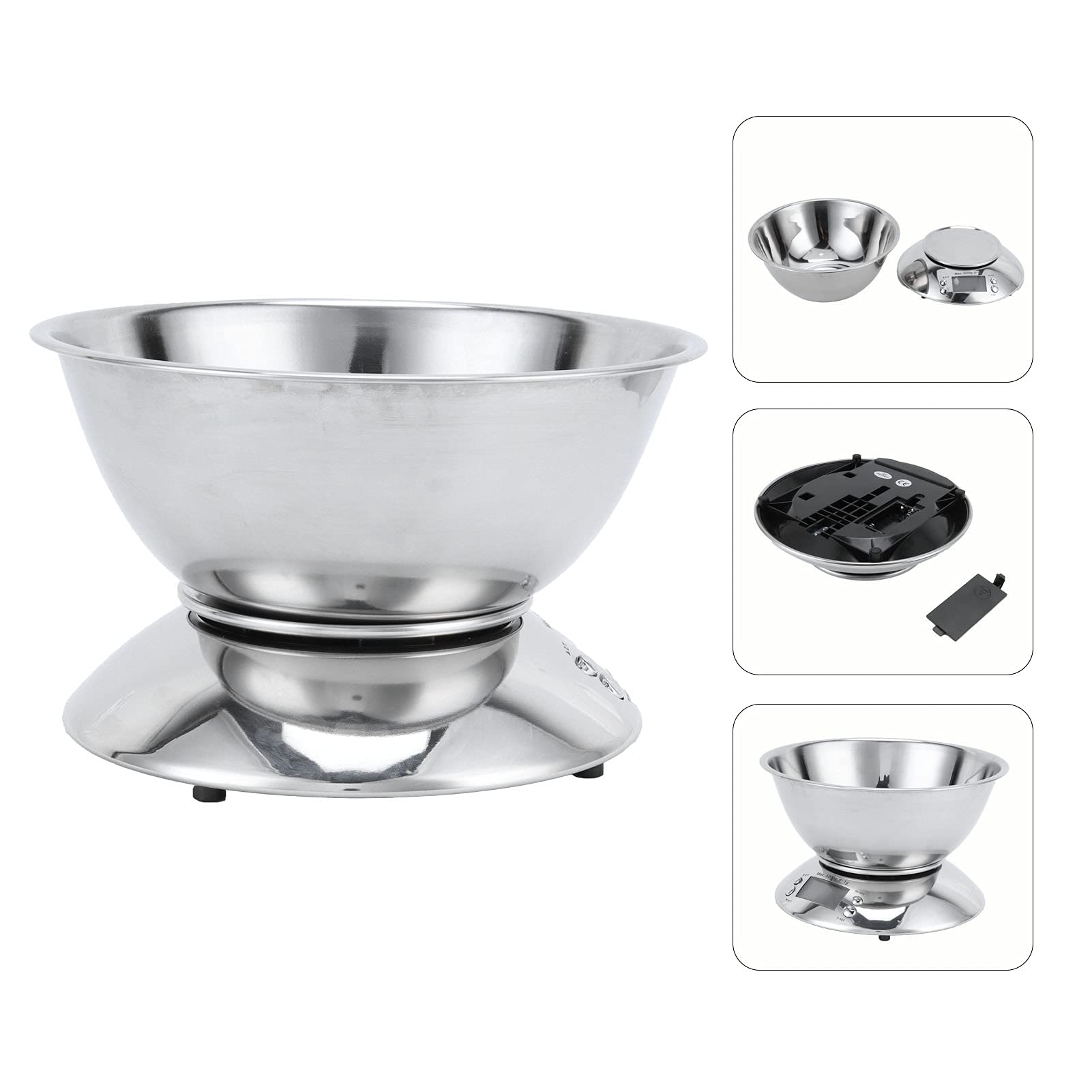KUIDAMOS Báscula de Medición de Acero Inoxidable, Báscula Precisa para Alimentos con Cuenco Extraíble para Cocina Casera, de 1g a 5kg