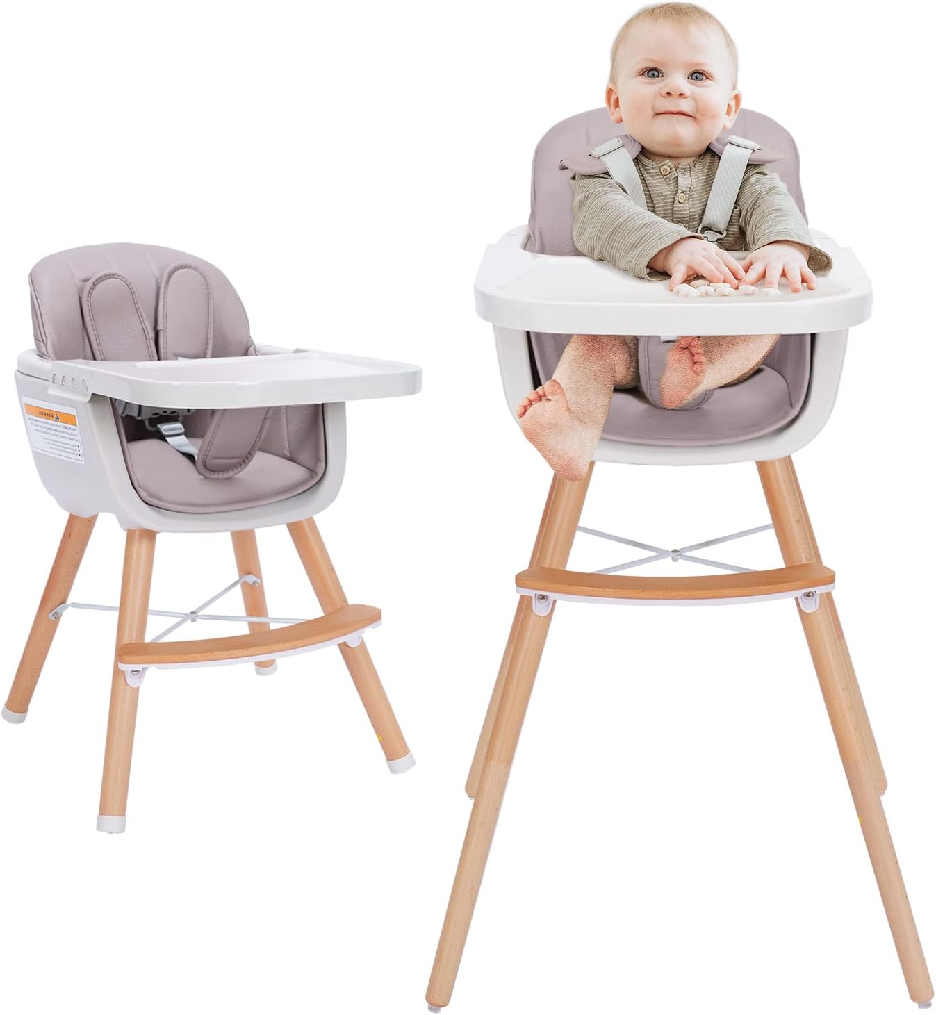 Mallify 3-in-1 Wooden High Chair,Baby High Chair with Adjustable Legs & Dishwasher Safe Tray, Made of Sleek Hardwood & Premium Leatherette, Pink Color