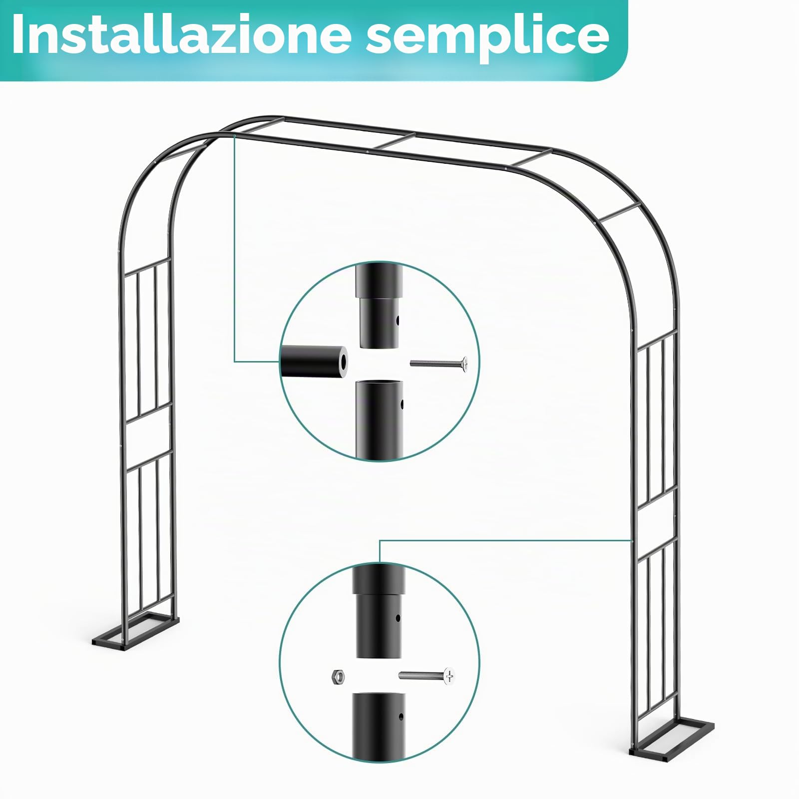 Xverycan Arco da Giardino, 240x240cm Arco in Metallo per Rose Piante Rampicanti, 1,2m 1,8m 2,4m Tre Larghezze Regolabili, Pergola da Giardino, Decorazione per Feste