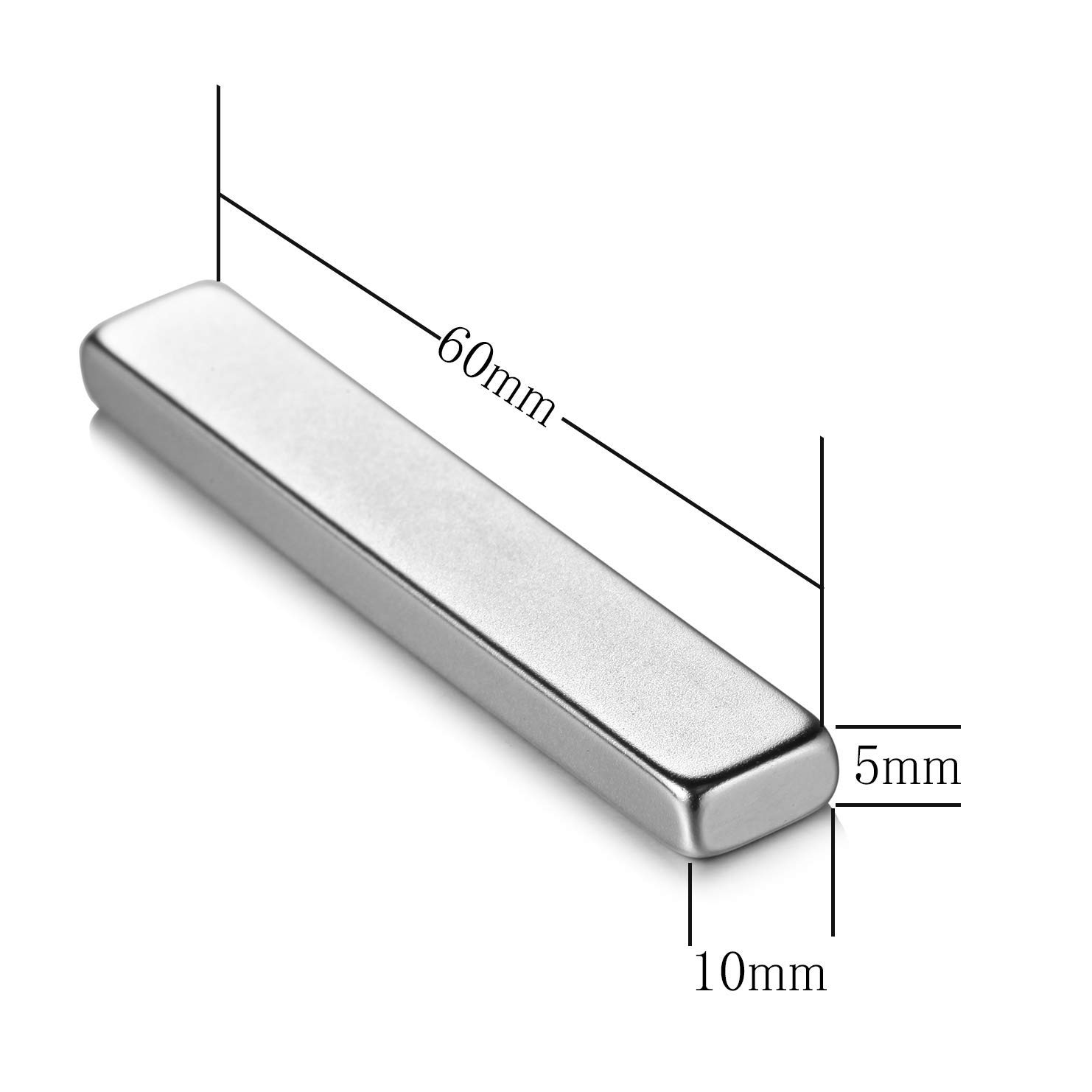 Wukong zestaw 10 silnych magnesów neodymowych, super mocne magnesy neodymowe w kształcie podłużnych, prostokątnych sztabek 60 x 10 x 5 mm, magnesy ziem rzadkich, bardzo silna przyczepność, do szklanych tablic magnetycznych, tablic magnetycznych