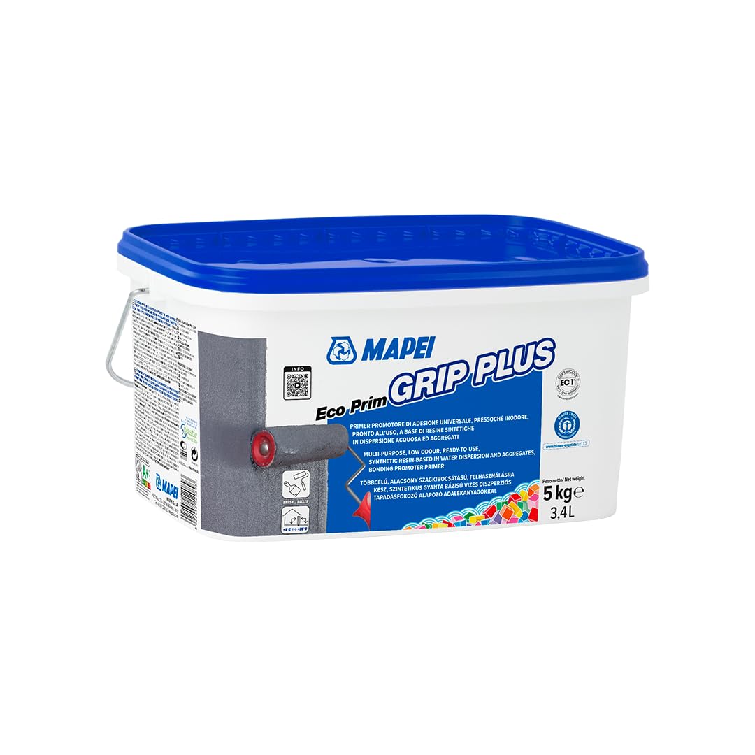 Mapei - Eco Prim Grip Plus, 5 kg – Primer para enlucidos en soportes no absorbentes