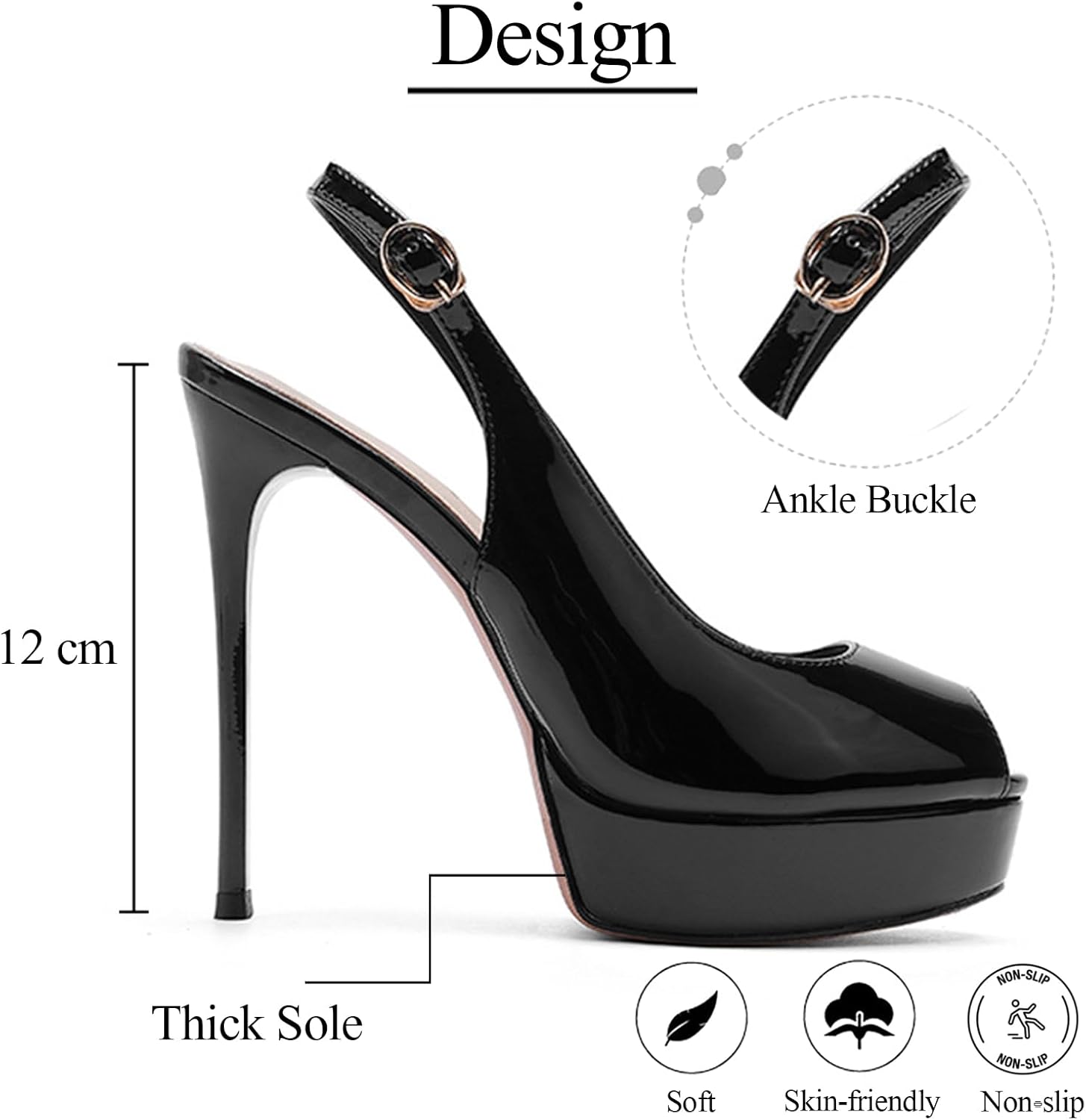 Womens Platform Peep Toe Slingback Stiletto Pumps Fashion Fish Mouth Round Toe Buckle Backstrap Thick Sole High Heels for Prom Date Party Shopping Wedding
