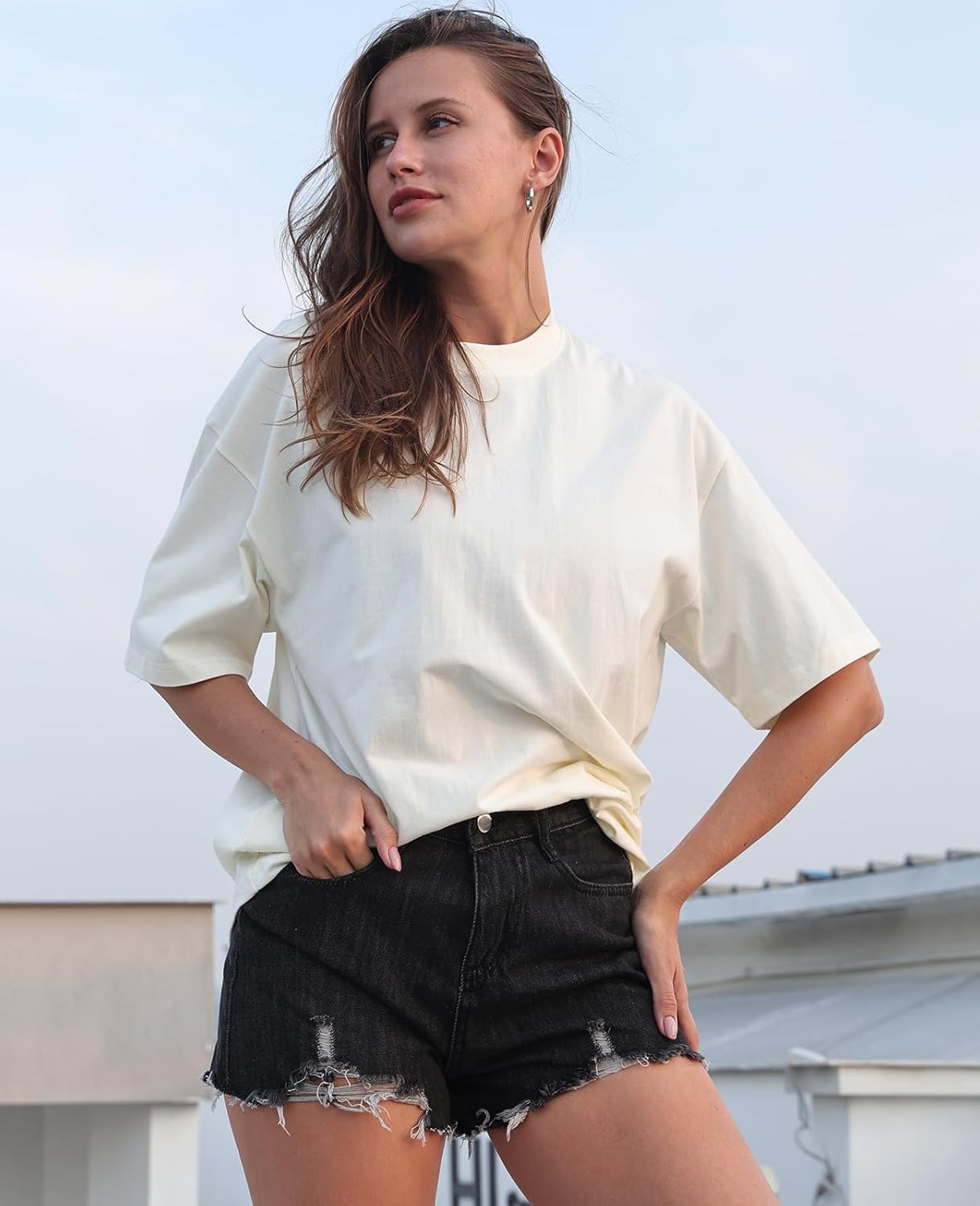 Womens Washed Vintage Oversized T-Shirt Baggy Workout Tops Short Sleeve Cotton Tshirts Streetwear Boyfriend Tee - Image 3