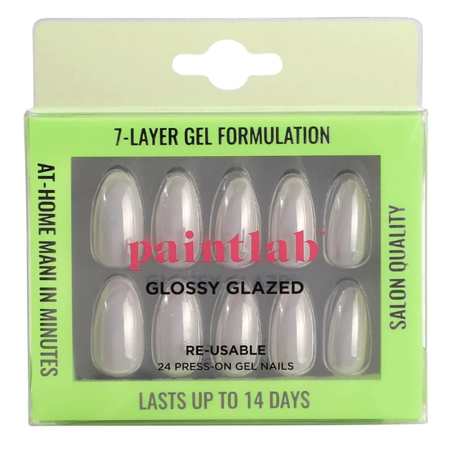 PaintLab Press On Nails, 24 Piece Fake Nails Kit Plus Nail Glue, Nail File, Prep Pad and Cuticle Stick, Gel Nail Kit for Women and Girls, Glossy Glazed