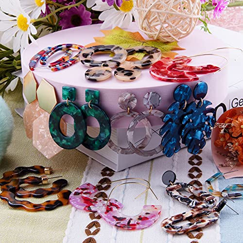 Duufin 32 Pairs Acrylic Earrings Mottled Acrylic Hoop Earring Resin Drop Dangle Earrings Polygonal Bohemian Earrings For Women Girls #TOP3