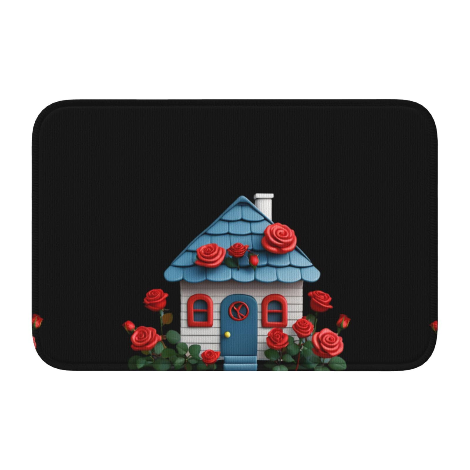 Tapis de sol 40x60 cm JKIEGOQ avec motif de maison aux roses et ourlet renforcé