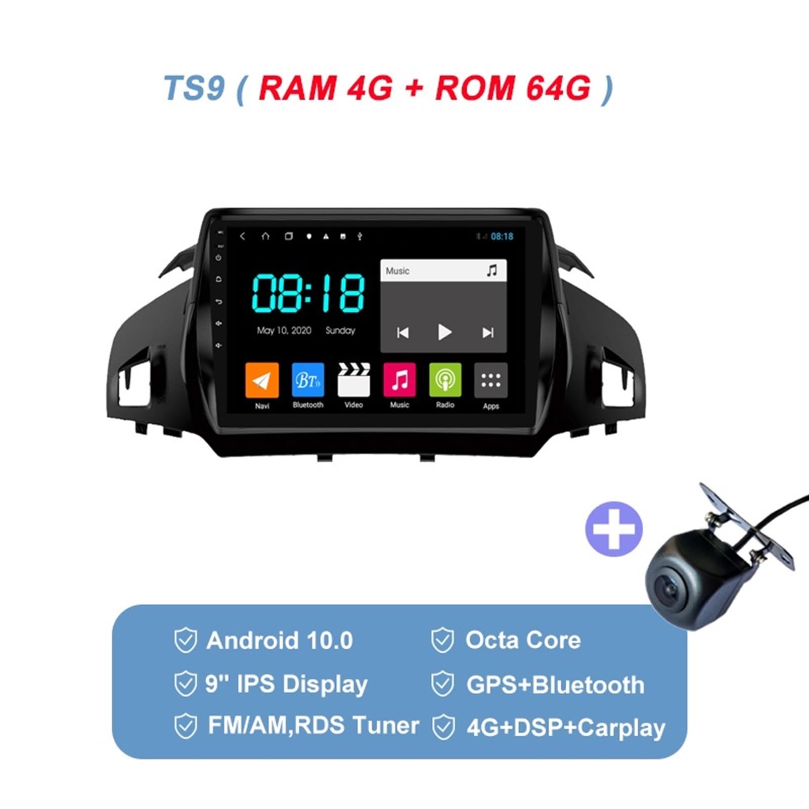 9 "Android 10.0 Radio samochodowe odtwarzacz multimedialny GPS dla forda, Kuga Escape C-max 2013 2 Din Autoradio Auto Audio nawigacja samochodowa stereo