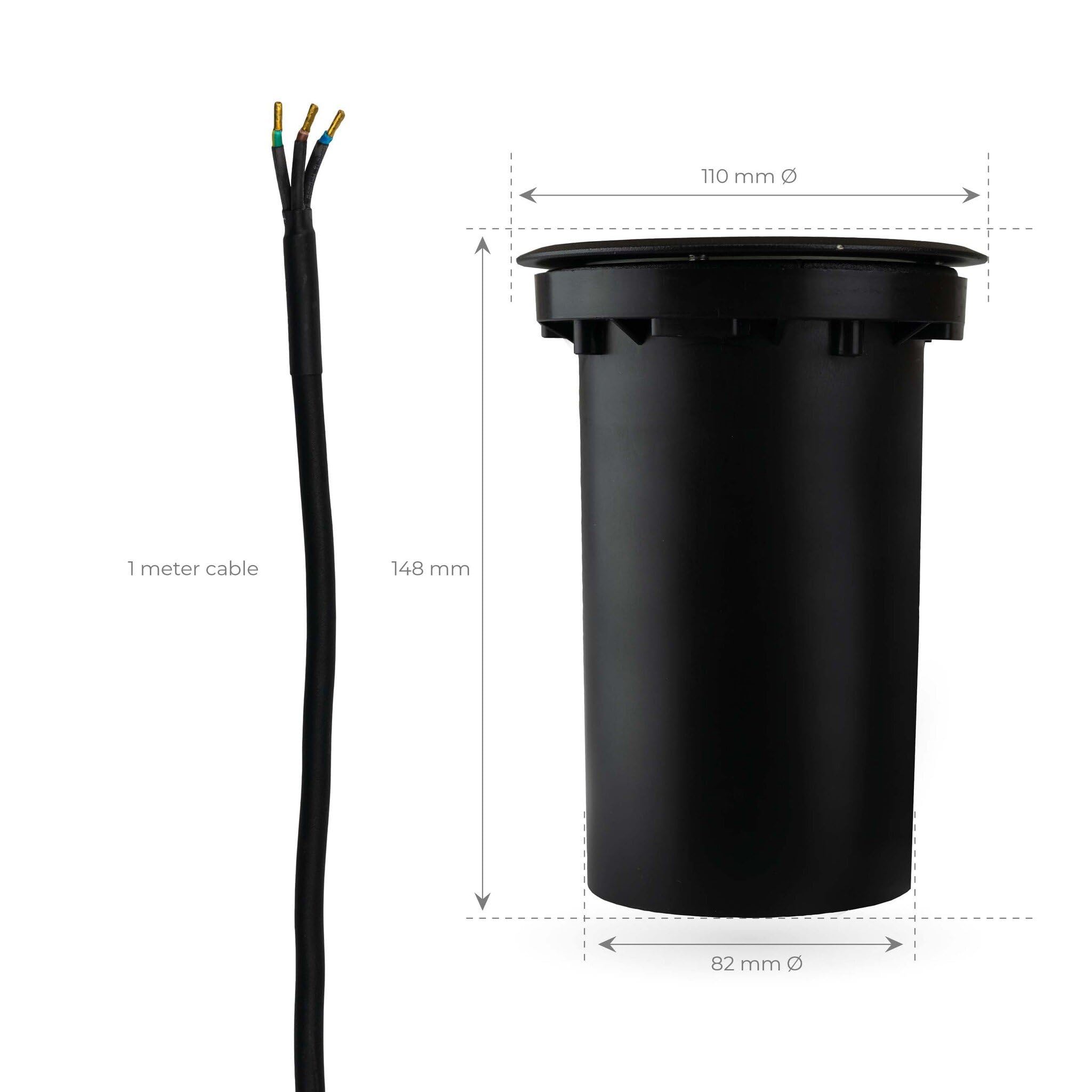 Ledvion - 9X LED Einbauleuchten Schwarz & Rund, IP67, GU10, 1m Kabel, Außenbeleuchtung, Terrassenbeleuchtung