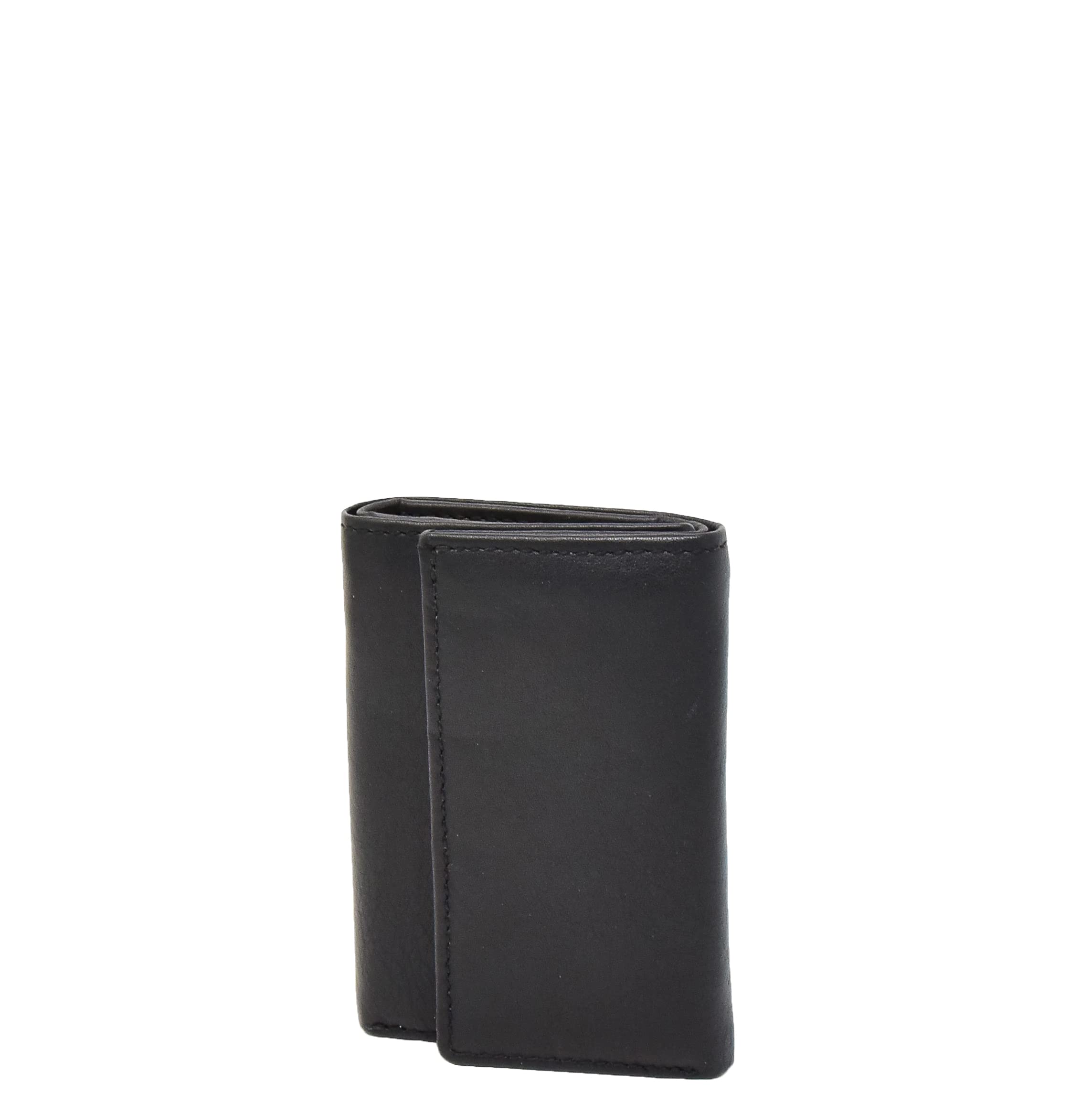 Pure Leather Trifold Small Size Compact Pouch Key Case Wallet Holder HLG0178 Black Brown (Black)