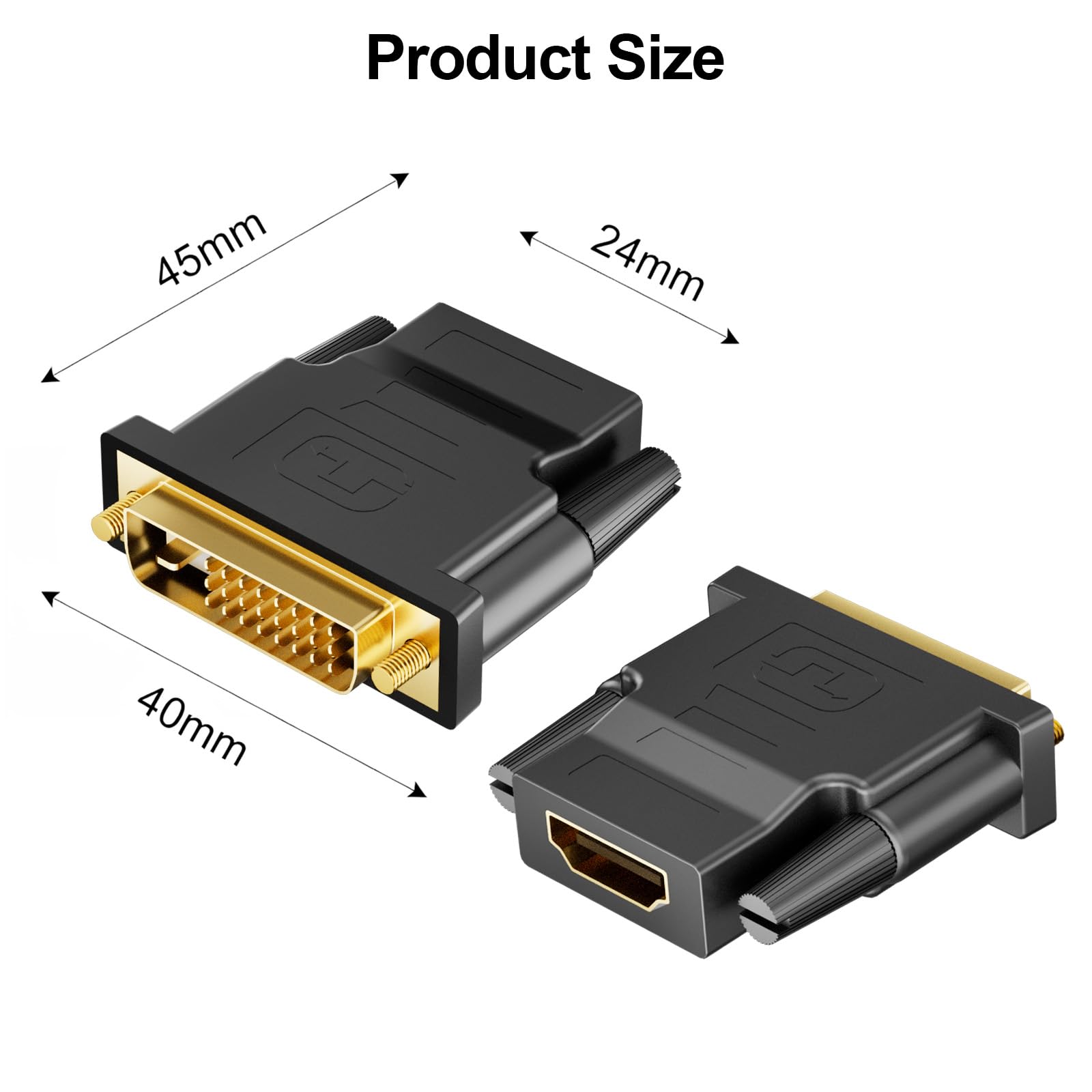 Adattatore DVI a HDMI 2 Pezzi, Bidirezionale DVI (DVI-D) Maschio a HDMI Femmina, Connettore Oro, 1920x1200 1080P@60Hz, DVI HDMI Convertitore per PC, monitor, laptop, TV, proiettore