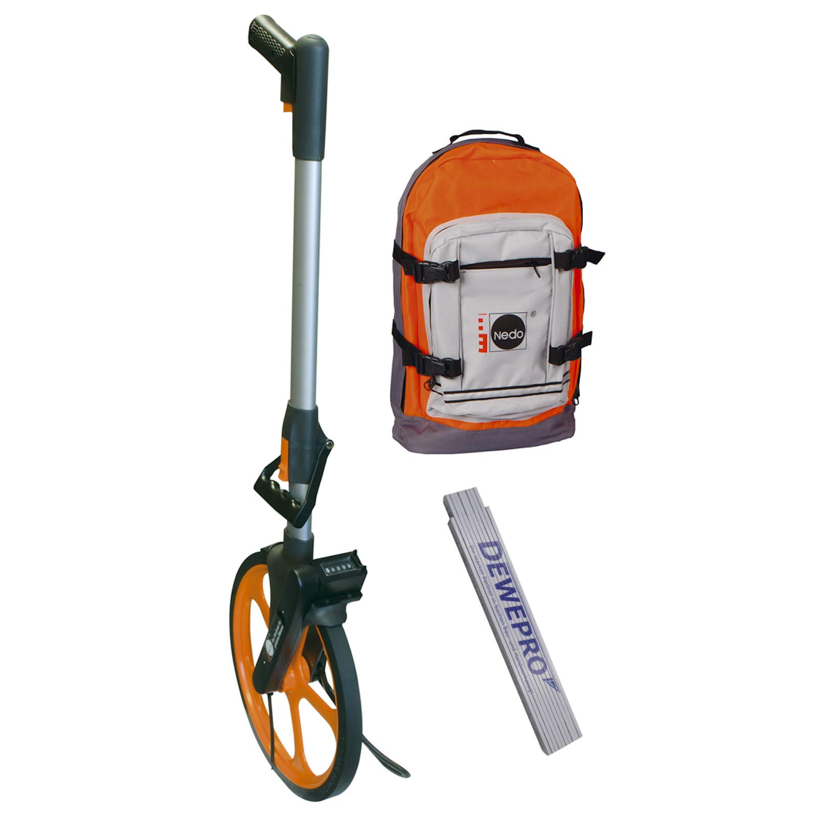NEDO® Leichtmessrad DELUXE Set - Präzisionsrad mit Trekking-Rucksack inkl. DEWEPRO Zollstock 2m - Messwerkzeug für die Streckenmessung