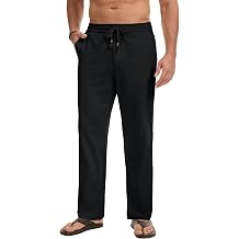 MAGNIVIT Mens Cotton Pants Loose Fit Elastic Waist Beach Pants Summer Cotton Baggy Trousers with Pockets