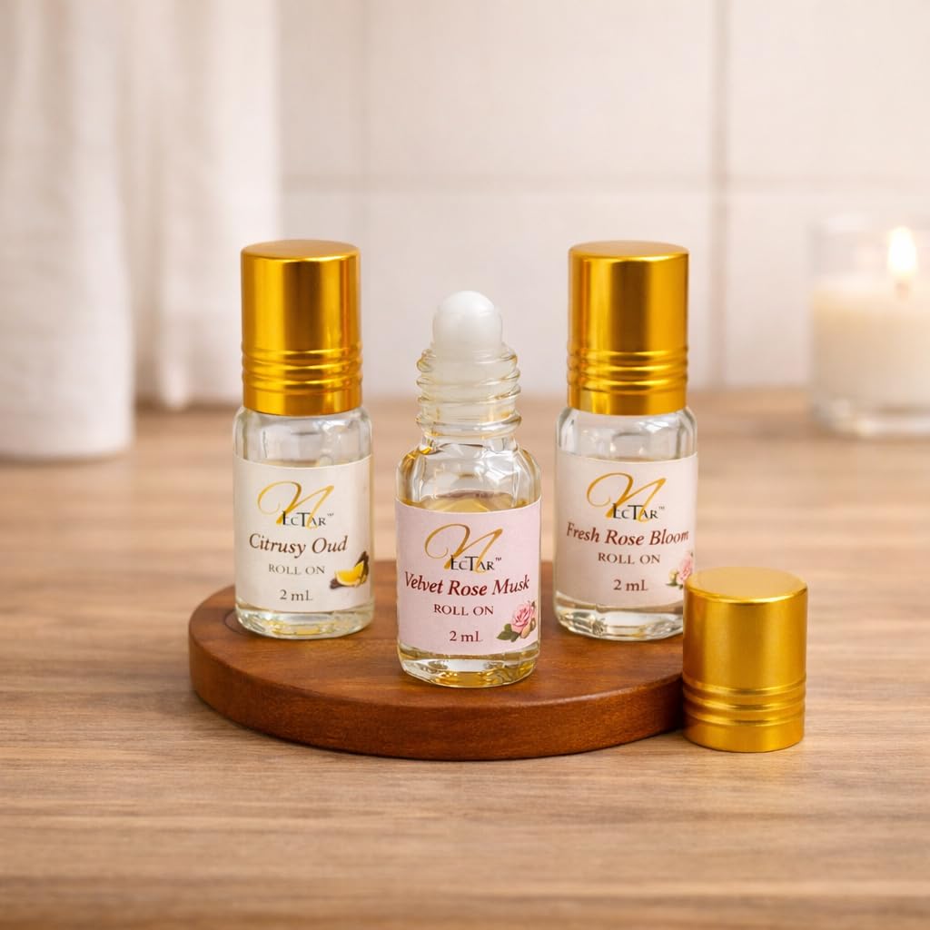 Alcohol-Free Perfume Roll-On Discovery Set 3– Rose, Rose Musk & Citrusy Oud | 2 ml Travel Friendly perfume | Unisex Fragrance Set | Made in India-image-11