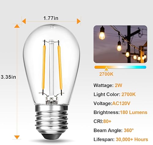 Miniatura 2 de BRIMAX Paquete de 6 bombillas LED de 2 W, filamento LED de plástico, 2700 K blanco cálido, equivalente a 11 W20 W25 W, base media E26, bombillas