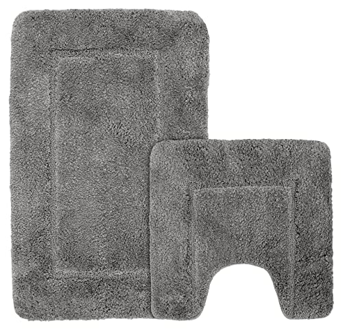Velosso Super Soft Microfibre High Density Bath Mat Pedestal Mat Anti Slip Super Absorbent (Grey, Bath Mat and Pedestal Set)