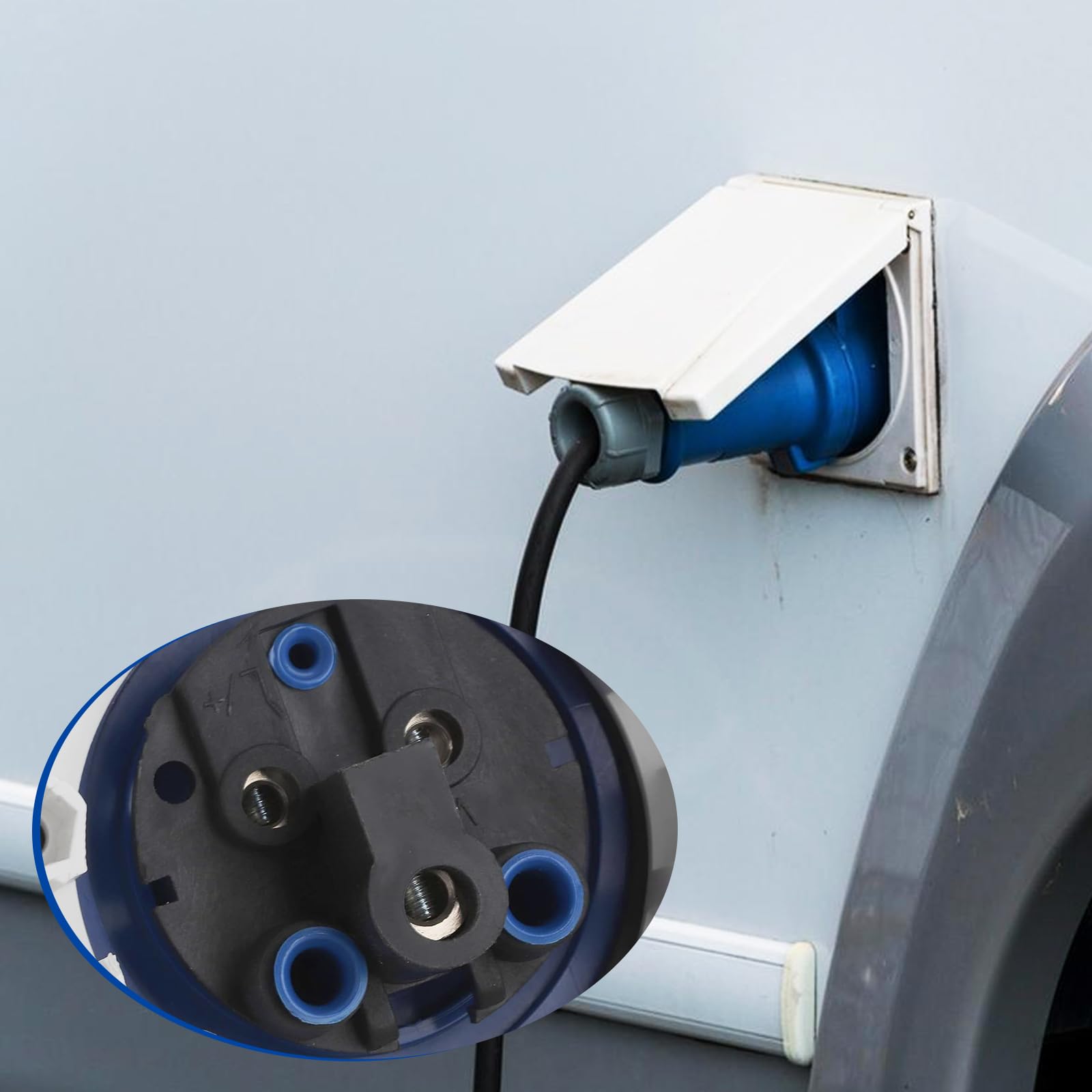 Fiche d'alimentation, prise CEE 16 A, IP44, 220 V-240 V, prise de caravane, dimensions de la bride 144 x 115 mm, fiche d'alimentation de caravane avec couvercle rabattable pour camping-car, caravane