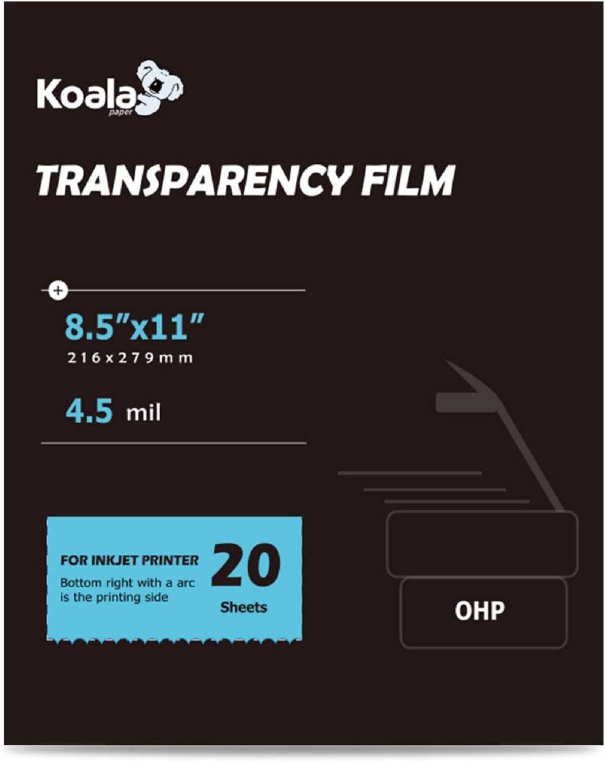 Koala OHP Film Overhead Projector Film 8.5x11 Inch Single Side Printing Film for Inkjet Printer