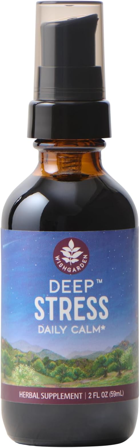 WishGarden Herbs Deep Stress with Ashwagandha - Plant-Based Liquid Herbal Adrenal Support Supplement with Ashwagandha Root and Powerhouse Adaptogens for Stress Relief, Fast-Acting Stress Tincture, 2oz