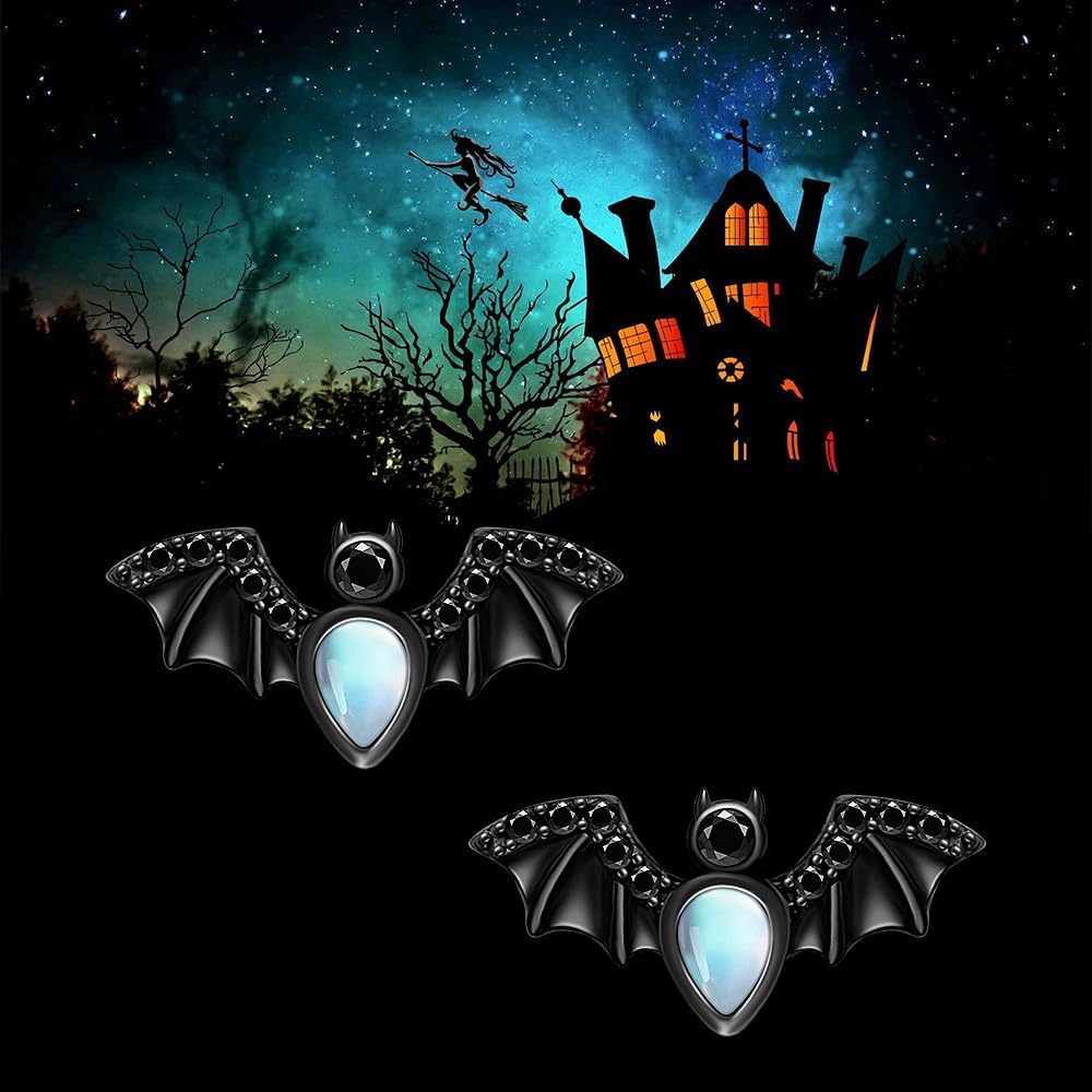 Bat Earrings Studs Sterling Silver Spooky Bat Earrings for Women Halloween Gothic Black Jewelry - Image 7