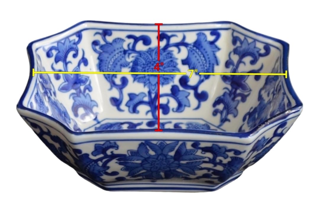 Blue and White Long Octagon Serving Bowls, Salad Bowls, Fruit Bowls (7