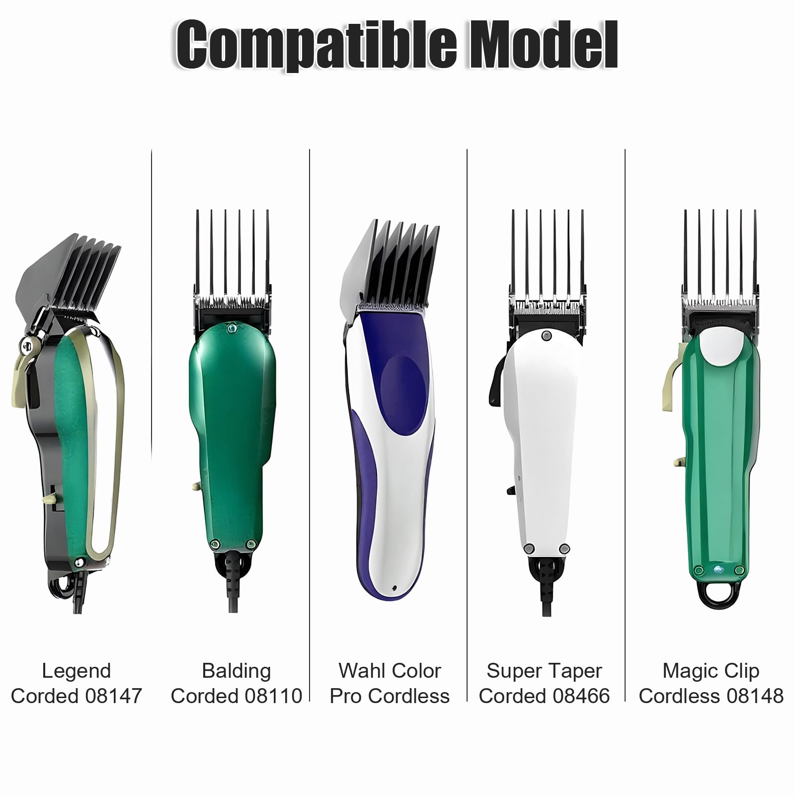 8 protectores de pelo de 3 pulgadas, guías de peines de corte de pelo grises, 1 y 1/4 pulgadas, 1 y 1/2 pulgadas, 2 pulgadas, # 16 n.º 12 n.º 10, compatible con la mayoría de cortadoras de pelo Wahl